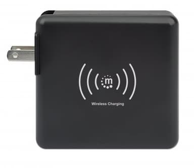 Manhattan 4-in-1 Travel Wall Charger and Powerbank 8,000 mAh, USA/UK/Euro 2-pin Plugs, Output: 1x USB-C, 2x USB-A ports and Wireless Charging Pad (5W), Black, One Year Warranty view 7
