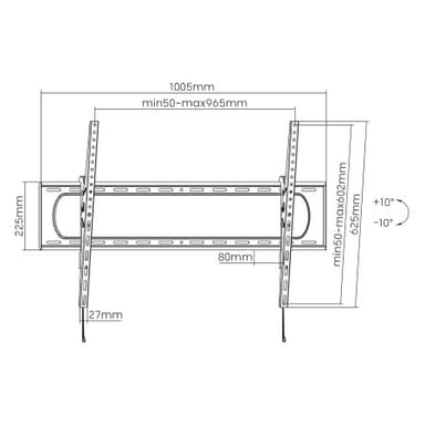 Manhattan Wall Mount for TV & Monitors (Tilt), For screens: 60" to 120", VESA compatibility: all between 50x50mm to 900x600mm - check the dimensions of the four mounting holes on back of screen to ensure it fits, Max 120kg, Black, LFD, Bracket view 6