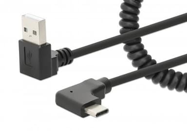 Manhattan USB-C to USB-A Cable, 1m, Male to Male, Black, 480 Mbps (USB 2.0), Tangle Resistant Curly Design, Angled Connectors, Ideal for Charging Cabinets/Carts, Charge only - not for data sync, Hi-Speed USB, Lifetime Warranty view 2