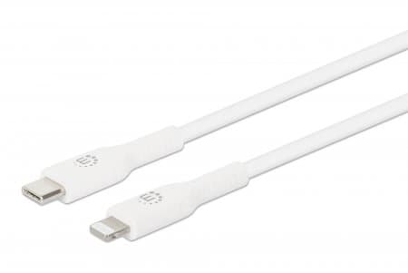Manhattan USB-C to Lightning Cable, Charge & Sync, 2m, White, For Apple iPhone/iPad/iPod, Male to Male, MFi Certified (Apple approval program), 480 Mbps (USB 2.0), Hi-Speed USB, Lifetime Warranty