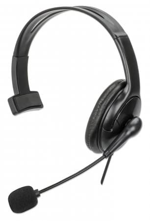Manhattan Mono Over-Ear Headset (USB), Reversible Microphone Boom (padded), Retail Box Packaging, In-Line Volume/Mute Control, Padded Ear Cushion, USB-A for both sound and mic use, cable 2m, Three Year Warranty view 2