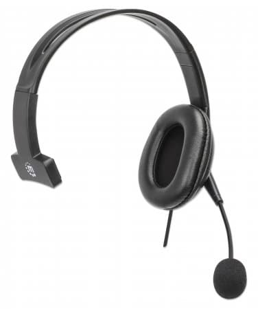 Manhattan Mono Over-Ear Headset (USB), Reversible Microphone Boom (padded), Retail Box Packaging, In-Line Volume/Mute Control, Padded Ear Cushion, USB-A for both sound and mic use, cable 2m, Three Year Warranty view 3
