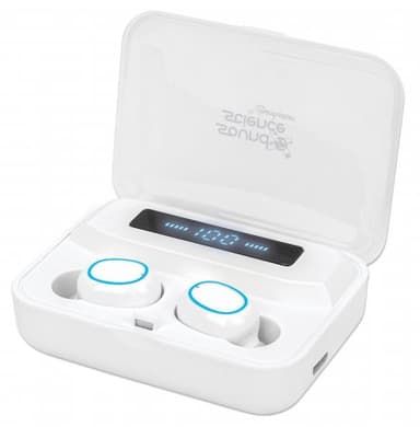 Manhattan Bluetooth Earphones, White, Microphone, Integrated Controls, Sweatproof, Noise Isolating, 5 hour usage time, Max Range 10m, Charging Case with Powerbank (1200mAh), Bluetooth v5.0, USB-A charging cable included, 3 Year Warranty view 2