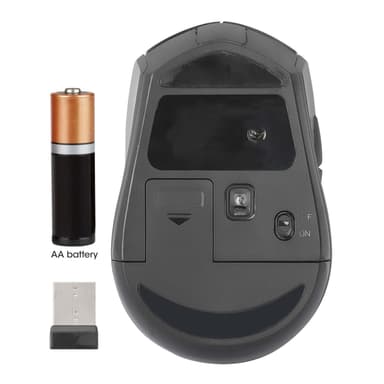 Manhattan MW6020 Wireless Mouse, Black, Adjustable 800/1200/1600dpi via top-mount push-button control, 2.4Ghz (effective range up to 10m), USB, Optical, Ambidextrous, Six Button with Scroll Wheel, USB-A nano receiver, AA battery (included) view 7