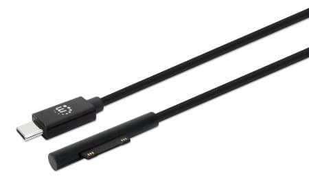 Manhattan USB-C to Microsoft Surface Charging Cable, 1.8m, Male to Male. 15V/3A, Black, Charge only - no data transmission, Lifetime Warranty