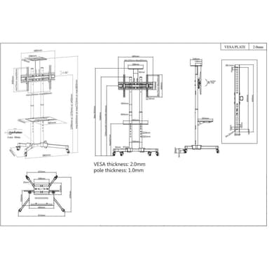 Manhattan Trolley Mount Stand for TV & Monitors, For screens 37" to 65", VESA compatibility: all between 200x200 to 600x400mm - check the dimensions of the four mounting holes on back of screen to ensure it fits, Max 40kg, Black, LFD, Bracket, Lifetime Warranty view 13