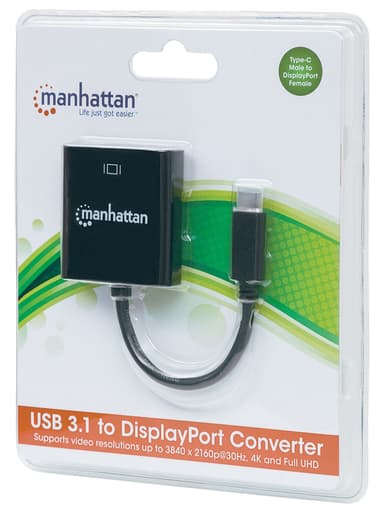 Manhattan USB-C to DisplayPort 1.2 Cable, 4K@30Hz, 21cm, Male to Female, Black, Lifetime Warranty view 6