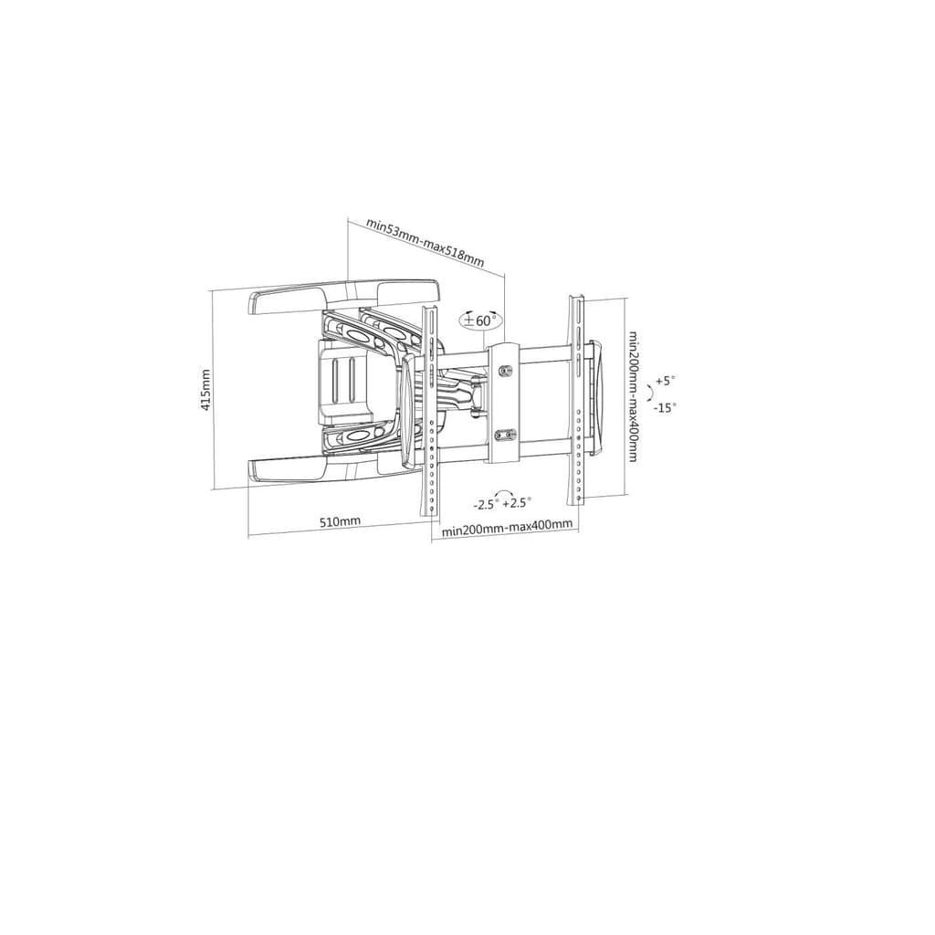 Manhattan Wall Mount for TV & Monitors (Full Motion), For screens 32" to 55", VESA compatibility: all between 100x100mm to 400x400mm - check the dimensions of the four mounting holes on back of screen to ensure it fits, Max 50kg, Black, Bracket, Lifetime Warranty