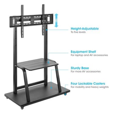 Manhattan Trolley Mount Stand for TV & Monitors, For screens 37" to 100", VESA compatibility: all between 200x200 to 800x600mm - check the dimensions of the four mounting holes on back of screen to ensure it fits, Max 150kg, Height-adjustable to four levels,Bracket view 7