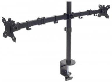 Manhattan Dual Desk Mount for TV & Monitors (Full Motion), For screens 10" to 27", Clamp Assembly, VESA compatibility: 75x75 and 100x100mm - check the dimensions of the four mounting holes on back of screen to ensure it fits, Max 8kg (each), Black, Bracket view 3