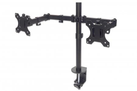 Manhattan Dual Desk Mount for TV & Monitors (Full Motion), For screens 10" to 27", Clamp Assembly, VESA compatibility: 75x75 and 100x100mm - check the dimensions of the four mounting holes on back of screen to ensure it fits, Max 8kg (each), Black, Bracket
