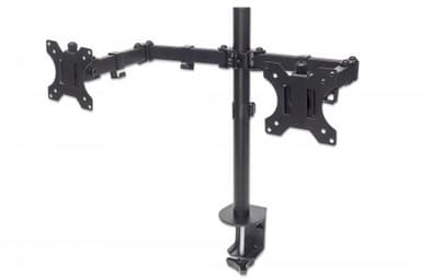 Manhattan Dual Desk Mount for TV & Monitors (Full Motion), For screens 10" to 27", Clamp Assembly, VESA compatibility: 75x75 and 100x100mm - check the dimensions of the four mounting holes on back of screen to ensure it fits, Max 8kg (each), Black, Bracket view 2
