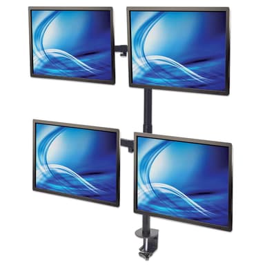 Manhattan Quad Desk Mount for TV & Monitors, For screens 10" to 27", Stand or Clamp Assembly, VESA compatibility: 75x75 and 100x100mm - check the dimensions of the four mounting holes on back of screen to ensure it fits, Max 8kg (each), Black, Bracket view 4