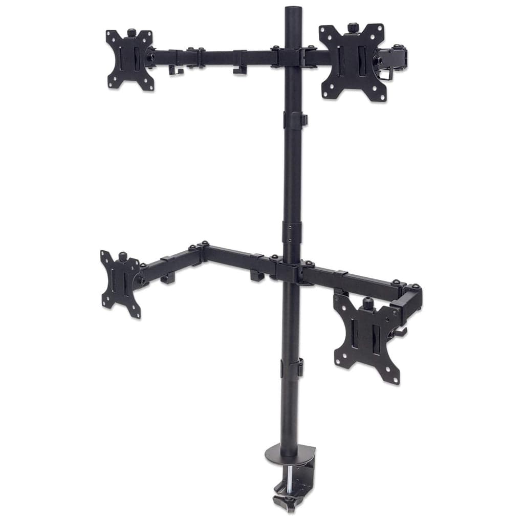 Manhattan Quad Desk Mount for TV & Monitors, For screens 10" to 27", Stand or Clamp Assembly, VESA compatibility: 75x75 and 100x100mm - check the dimensions of the four mounting holes on back of screen to ensure it fits, Max 8kg (each), Black, Bracket