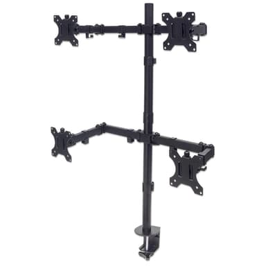 Manhattan Quad Desk Mount for TV & Monitors, For screens 10" to 27", Stand or Clamp Assembly, VESA compatibility: 75x75 and 100x100mm - check the dimensions of the four mounting holes on back of screen to ensure it fits, Max 8kg (each), Black, Bracket view 2