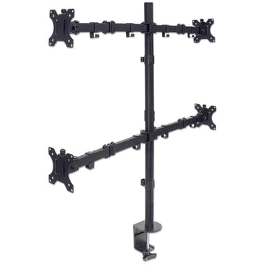 Manhattan Quad Desk Mount for TV & Monitors, For screens 10" to 27", Stand or Clamp Assembly, VESA compatibility: 75x75 and 100x100mm - check the dimensions of the four mounting holes on back of screen to ensure it fits, Max 8kg (each), Black, Bracket view 3