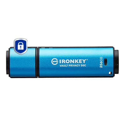 Kingston Technology IronKey 256GB USB-C Vault Privacy 50C AES-256 Encrypted, FIPS 197
