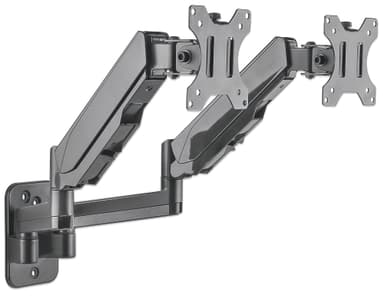Manhattan Dual Wall Mount for TV & Monitors (Full Motion Gas Spring), For screens 17" to 32", VESA compatibility: 75x75mm and 100x100mm - check the dimensions of the four mounting holes on back of screen to ensure it fits, Max 8kg each, Black, Bracket view 6