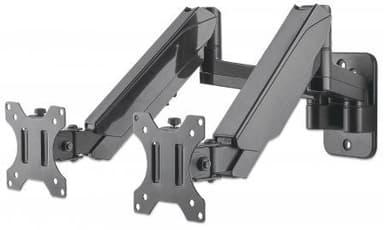 Manhattan Dual Wall Mount for TV & Monitors (Full Motion Gas Spring), For screens 17" to 32", VESA compatibility: 75x75mm and 100x100mm - check the dimensions of the four mounting holes on back of screen to ensure it fits, Max 8kg each, Black, Bracket view 3