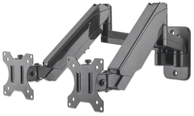 Manhattan Dual Wall Mount for TV & Monitors (Full Motion Gas Spring), For screens 17" to 32", VESA compatibility: 75x75mm and 100x100mm - check the dimensions of the four mounting holes on back of screen to ensure it fits, Max 8kg each, Black, Bracket view 2