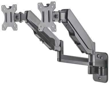 Manhattan Dual Wall Mount for TV & Monitors (Full Motion Gas Spring), For screens 17" to 32", VESA compatibility: 75x75mm and 100x100mm - check the dimensions of the four mounting holes on back of screen to ensure it fits, Max 8kg each, Black, Bracket view 5
