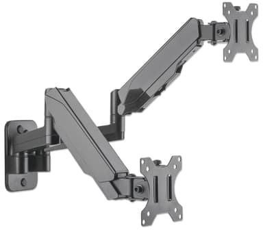 Manhattan Dual Wall Mount for TV & Monitors (Full Motion Gas Spring), For screens 17" to 32", VESA compatibility: 75x75mm and 100x100mm - check the dimensions of the four mounting holes on back of screen to ensure it fits, Max 8kg each, Black, Bracket view 7