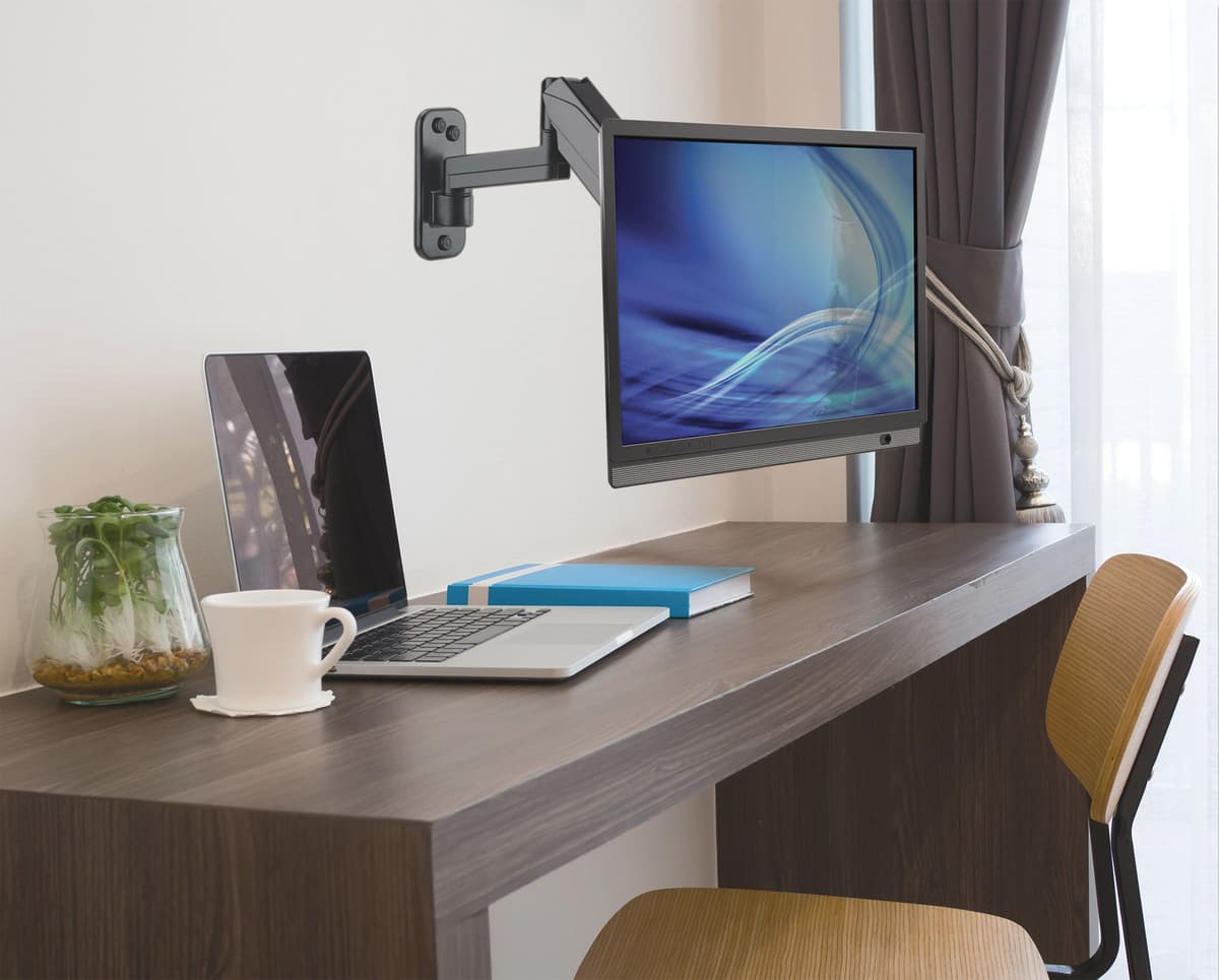 Manhattan Wall Mount for TV & Monitors (Spring Arm 3 pivots), For screens 17" to 32", VESA compatibility: 75x75mm and 100x100mm - check the dimensions of the four mounting holes on back of screen to ensure it fits, Max 8kg, Black, Bracket, Lifetime Warranty