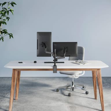 Manhattan Dual Desk Mount for TV & Monitors (Full Motion Gas Spring), For screens 10" to 27", Clamp or Grommet Assembly, VESA compatibility: 75x75 and 100x100mm - check the dimensions of the four mounting holes on back of screen to ensure it fits, Max 8kg (each) view 9