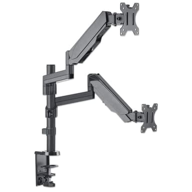 Manhattan Dual Desk Mount for TV & Monitors (Full Motion Gas Spring), For screens 10" to 27", Clamp or Grommet Assembly, VESA compatibility: 75x75 and 100x100mm - check the dimensions of the four mounting holes on back of screen to ensure it fits, Max 8kg (each) view 3