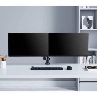 Manhattan Dual Desk Mount for TV & Monitors (Full Motion Gas Spring), For screens 10" to 27", Clamp or Grommet Assembly, VESA compatibility: 75x75 and 100x100mm - check the dimensions of the four mounting holes on back of screen to ensure it fits, Max 8kg (each) view 10