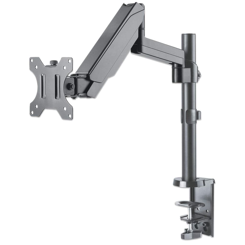 Manhattan Desk Mount for TV & Monitors (Full Motion Gas Spring), For screens 13" to 27", Clamp or Grommet Assembly, VESA compatibility: 75x75mm and 100x100mm - check the dimensions of the four mounting holes on back of screen to ensure it fits, Max 8kg, Bracket