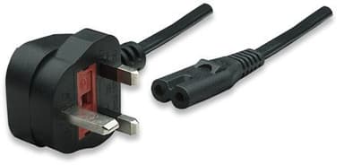 Manhattan Mains Power Cord/Cable, UK 3-pin plug to C7 Female (figure of eight), 1.8m, 13A, Black, Lead, Lifetime Warranty view 2