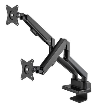 Manhattan Dual Desk Mount for TV & Monitors (Full Motion Gas Spring) with built-in Dock, For screens to 27", Ports (x7): Ethernet,HDMI (x2),USB-A (x3) and USB-C,Power Delivery (100W) to USB-C Port (Separate USB-C wall charger/cable needed),VESA: 75x75 and 100x100mm view 2