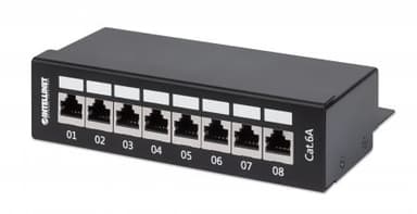 Intellinet Patch Panel, Cat6a, FTP, 8-Port, Desktop, Shielded, 90° Top-Entry Punch Down Blocks, Black view 2