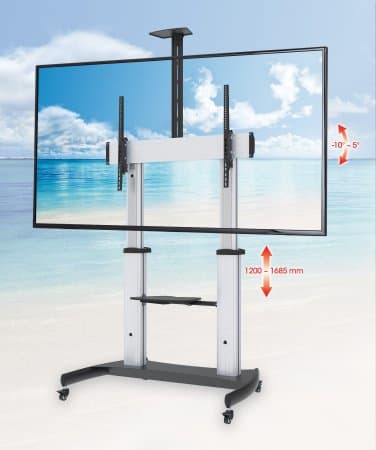 Manhattan Trolley Mount Stand for TV & Monitors, For screens: 60" to 100",VESA compatibility:all between 200x200 to 800x600mm -check the dimensions of the four mounting holes on back of screen to ensure it fits,Max 100kg,Height adjustable 1200 to 1685mm,LFD,Bracket
