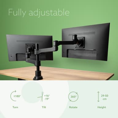 R-Go Tools Monitor arm R-Go Zepher Dual, for two monitors, fully adjustable, 0- 8 kg load capacity, 100% circular, black view 6