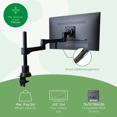 R-Go Tools Monitor arm R-Go Zepher Dual, for two monitors, fully adjustable, 0- 8 kg load capacity, 100% circular, black view 7