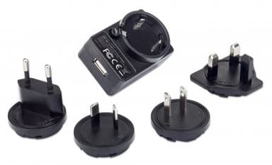 Manhattan Mains USB-A Mobile Device Charger with UK/EU/USA adaptors, Smartphone Charger, Mains Adaptor interchangeable, Three Year Warranty, Black view 5