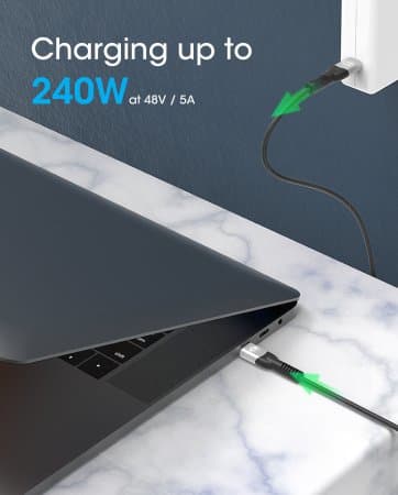 Manhattan Fast USB-C to USB-C Cable (240W), 2m, 240W Laptop Charging, Works with ALL Laptops (Note additional USB-C 240W wall charger needed), Extra-Long Reach for Desk or Floor Sockets, 3 year Warranty view 7
