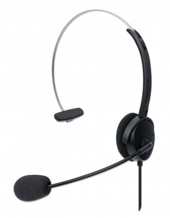 Manhattan Mono On-Ear Headset (USB), Microphone Boom (padded), Polybag Packaging, Adjustable Headband, In-Line Volume Control, Ear Cushion, USB-A for both sound and mic use, cable 1.5m, Three Year Warranty view 2