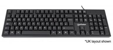 Manhattan Keyboard UK USB Wired, Standard Qwerty layout, Black, Full Size Keys, Cable 1.5m, USB-A connection, Plug and Play, Three Year Warranty, Retail Boxed view 2