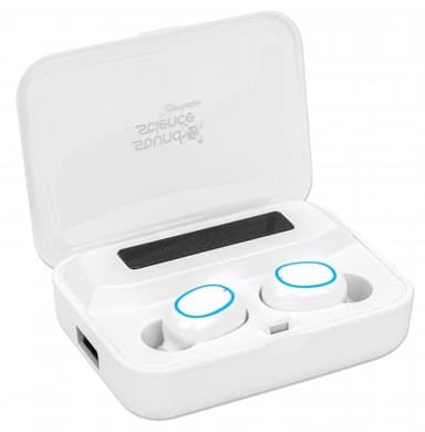 Manhattan Bluetooth Earphones, White, Microphone, Integrated Controls, Sweatproof, Noise Isolating, 5 hour usage time, Max Range 10m, Charging Case with Powerbank (1200mAh), Bluetooth v5.0, USB-A charging cable included, 3 Year Warranty view 3