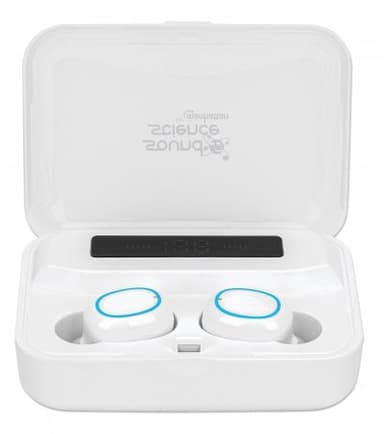 Manhattan Bluetooth Earphones, White, Microphone, Integrated Controls, Sweatproof, Noise Isolating, 5 hour usage time, Max Range 10m, Charging Case with Powerbank (1200mAh), Bluetooth v5.0, USB-A charging cable included, 3 Year Warranty view 4
