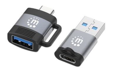 Manhattan 2-Piece Set: USB-C to USB-A and USB-A to USB-C Adapters, Male/Female conversions, 5 Gbps (USB 3.2 Gen1 aka USB 3.0), SuperSpeed USB, Black/Silver, Lifetime Warranty view 2