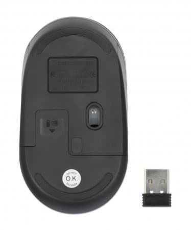 Manhattan Performance III Wireless Mouse, Black, 1000dpi, 2.4Ghz (up to 10m), USB, Optical, Ambidextrous, Three Button with Scroll Wheel, USB nano receiver, AA battery (not included), Low friction base, Three Year Warranty view 7