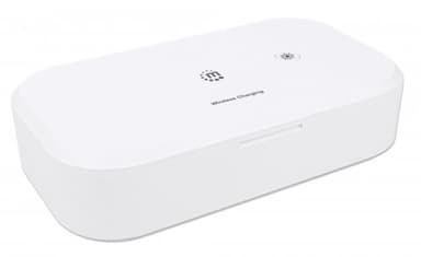Manhattan UV Phone Sanitizer with Wireless Charger, 10 W Wireless Charging Pad, Integrated UV LEDs to eliminate germs, viruses and bacteria, Quick 1-minute or 5-minute cleaning cycle, Auto-off UV light when opened, White, 3 Year Warranty view 3