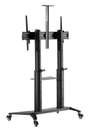 Manhattan Trolley Mount Stand for TV & Monitors, For screens: 70" to 120", VESA compatibility: all between 200x200 to 1000x600mm - check the dimensions of the four mounting holes on back of screen to ensure it fits, Max 140kg, Height adjustable 1250 to 1600mm, LFD view 4