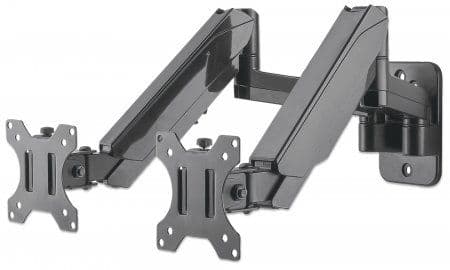 Manhattan Dual Wall Mount for TV & Monitors (Full Motion Gas Spring), For screens 17" to 32", VESA compatibility: 75x75mm and 100x100mm - check the dimensions of the four mounting holes on back of screen to ensure it fits, Max 8kg each, Black, Bracket