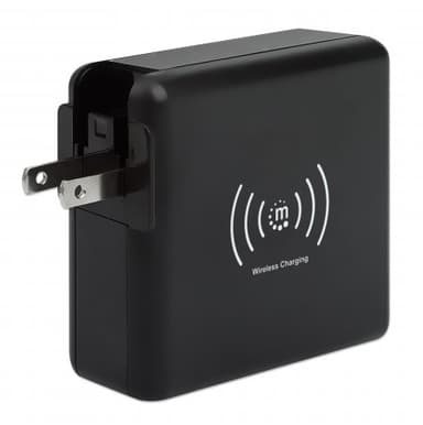 Manhattan 4-in-1 Travel Wall Charger and Powerbank 8,000 mAh, USA/UK/Euro 2-pin Plugs, Output: 1x USB-C, 2x USB-A ports and Wireless Charging Pad (5W), Black, One Year Warranty view 5