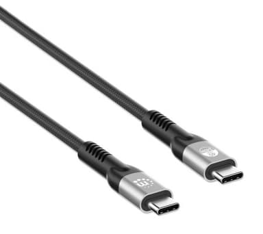 Manhattan Fast USB-C to USB-C Cable (240W), 1m, 240W Laptop Charging + High-Speed Data & Video, Works with ALL Laptops (Note additional USB-C 240W wall charger needed), 40 Gbps Ultra-Fast Transfers, Black, 3 year Warranty view 3